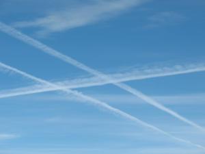 Blue sky jet trails
